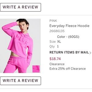 PINK Hot Pink Everyday Fleece Crop Hoodie And Sweatpants Set Victoria’s Secret